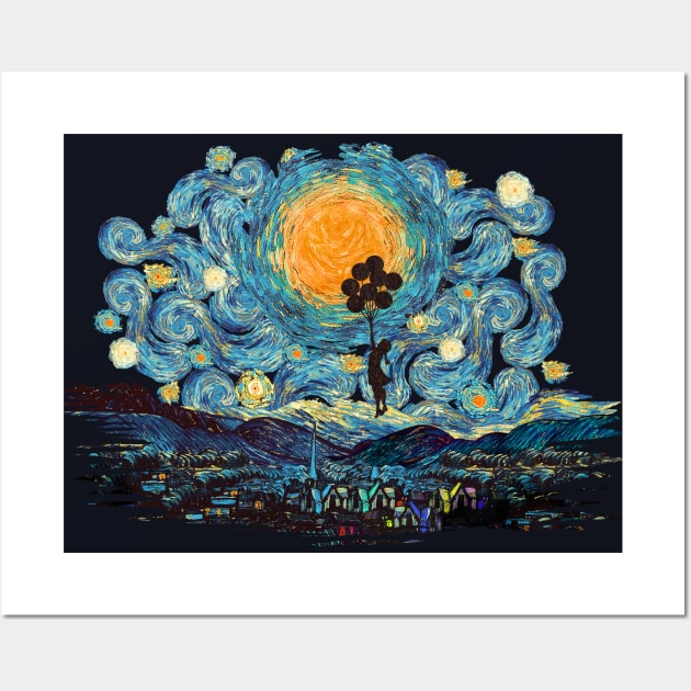 the ballons girl starry night Wall Art by Dezigner007